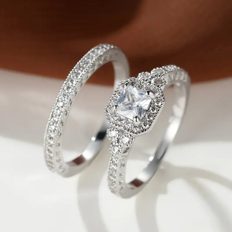 Huitan White/Dark Blue Cubic Zircon Female Rings Vintage Accessories for Wedding Anniversary Party Luxury Elegant Lady Jewelry
