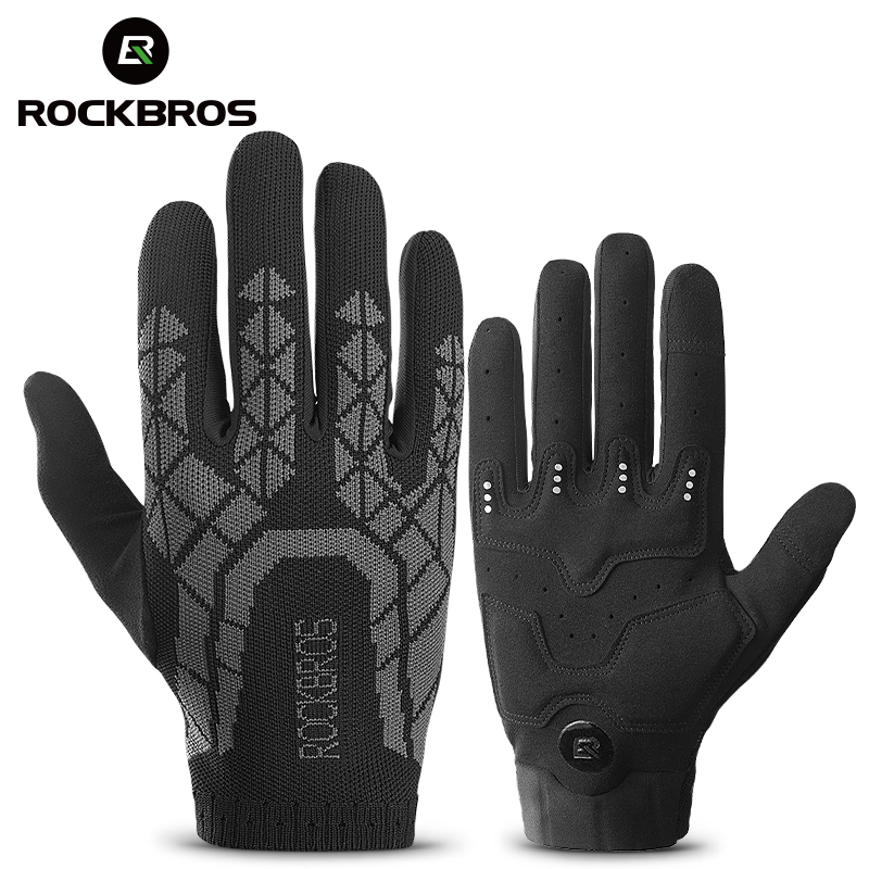 ROCKBROS Bicycle Full Gloves Summer Spring Autumn Breathable Touch-screen Shockproof MTB Road Sports Fishing Bike Knit Gloves