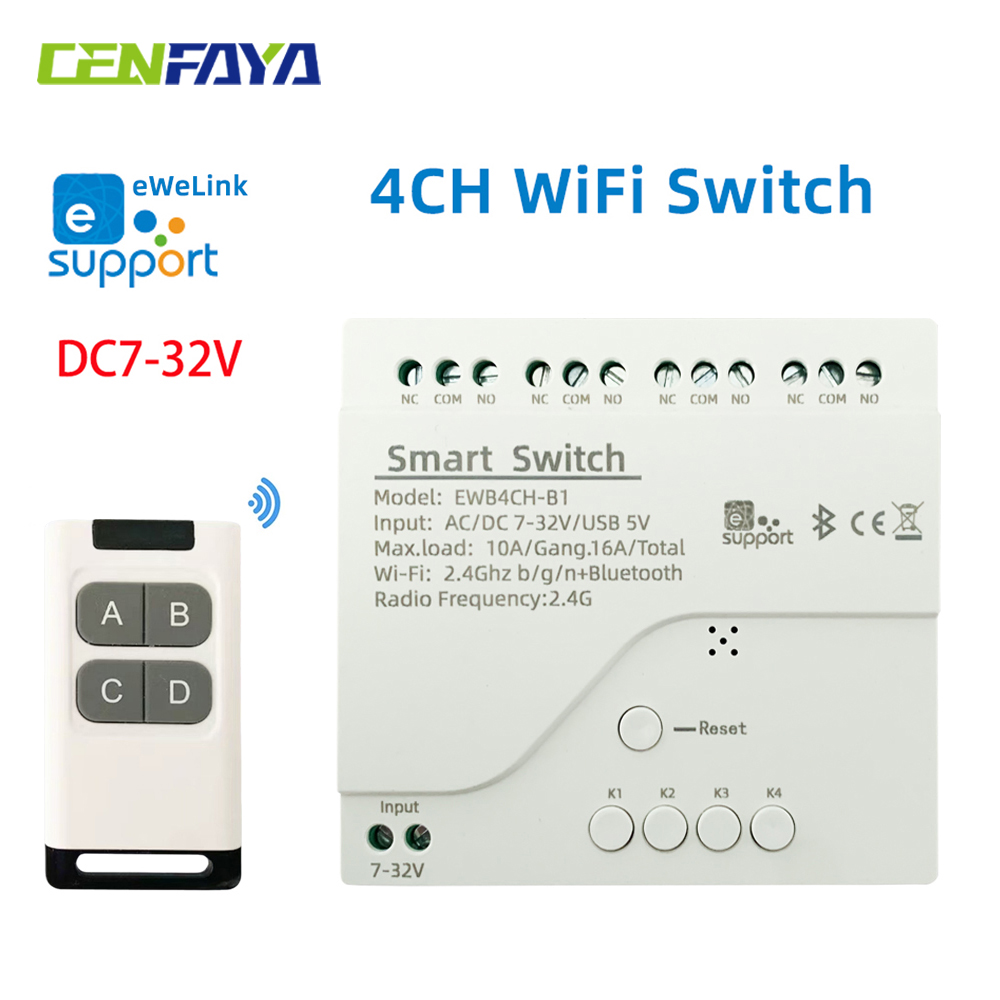 CENFAYA eWelink WiFi RF 4CH Smart Light Switch 5V 12V 24V Wireless 4keys Remote Control LED Door Gate for Alexa/ Assistant lightify