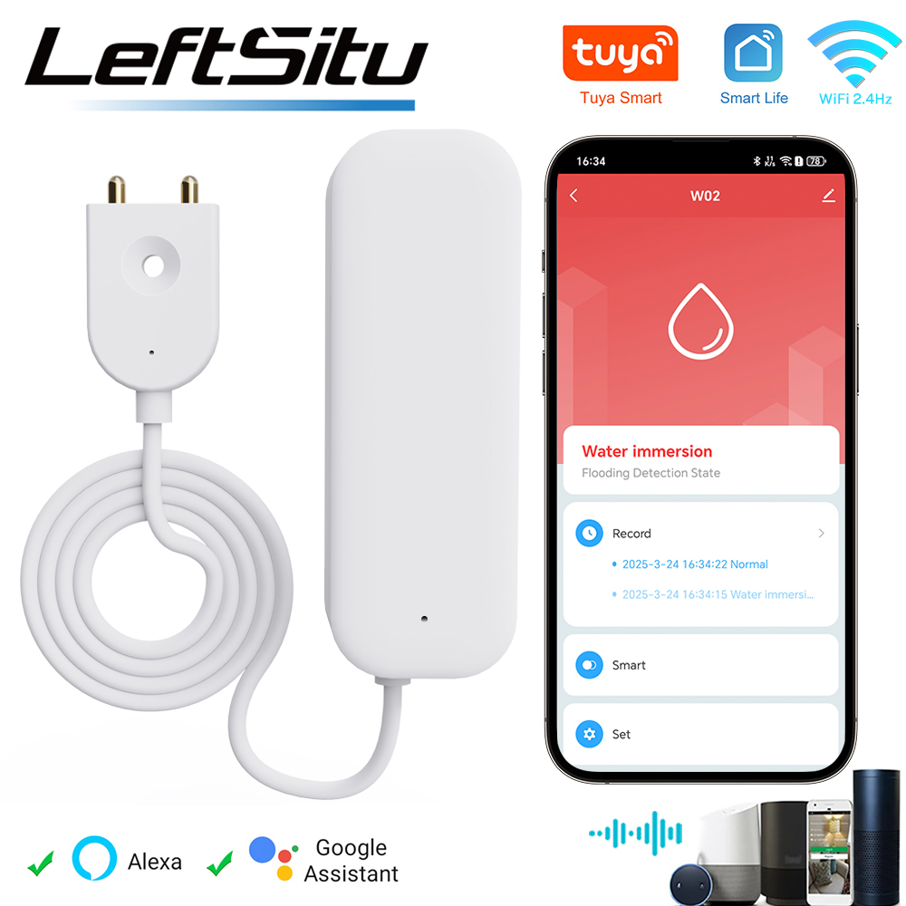 Tuya Smart WiFi Water Sensor Flood Leak Detector with Smart Life APP Alert Home Security Overflow Protection