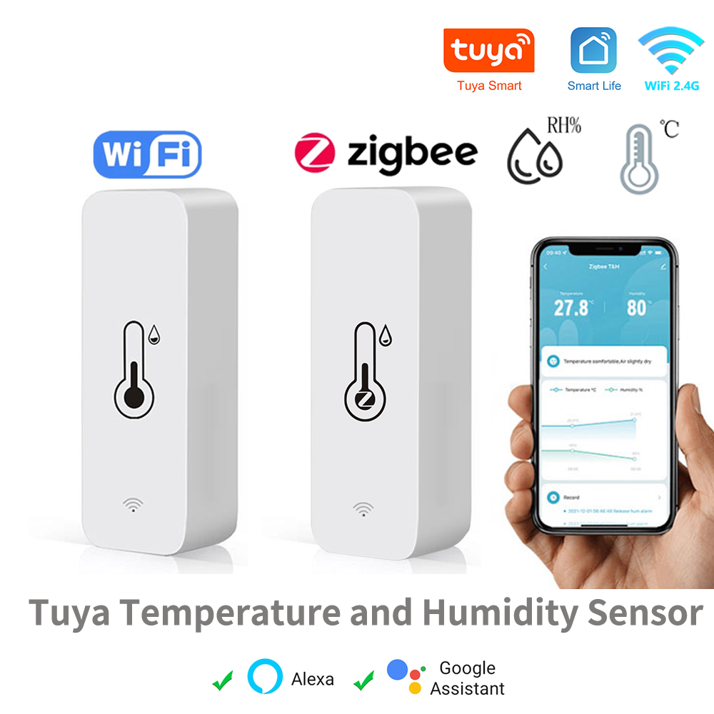 Tuya WiFi Zigbee Temperature Humidity Sensor Indoor Humidity Sensor Battery Powered APP Monitoring For Alexa Home Voice