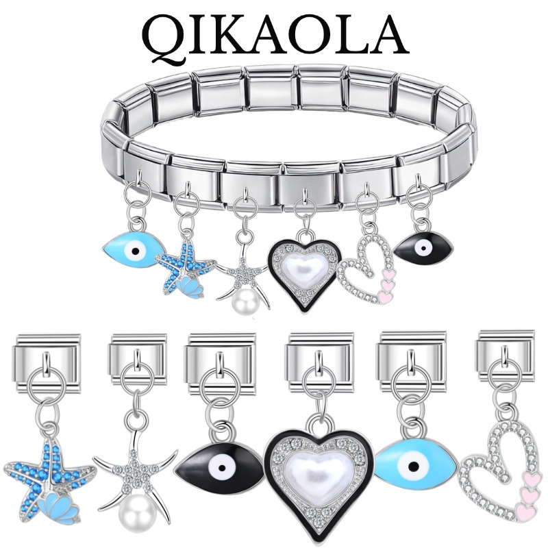1pc Sparkling Blue Seastar Love Heart Wisdom Eyes Italian Charms Fit 9mm Bracelet Stainless Steel Diy Jewelry Making