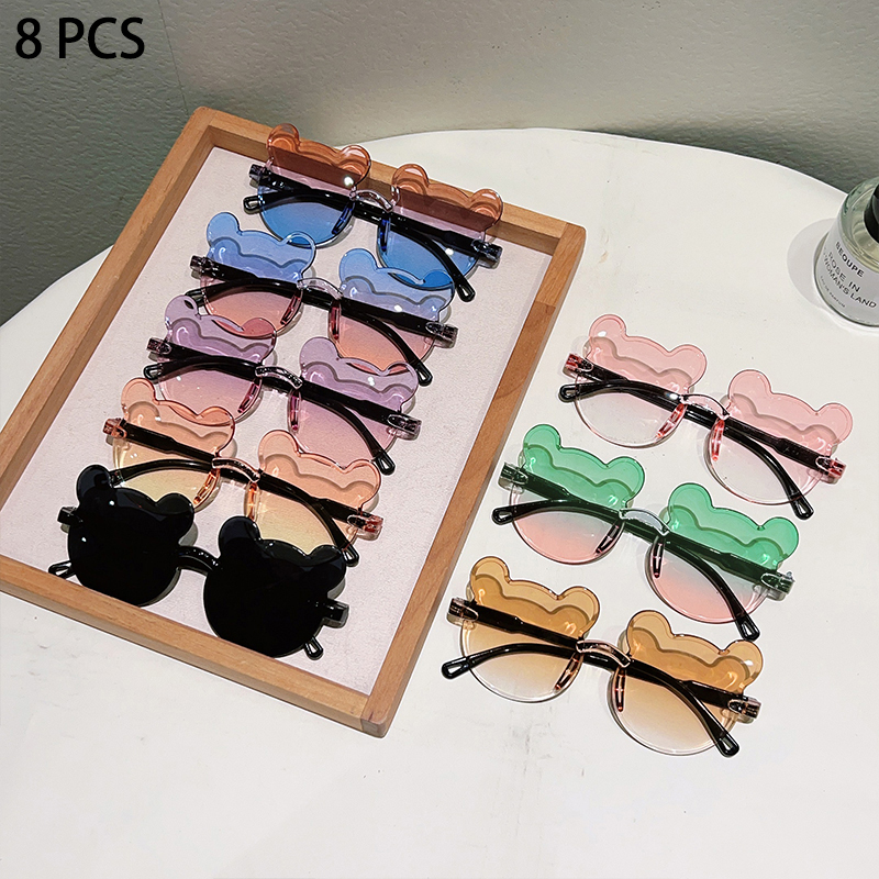 1/8 Pcs Rimless Kitten Shaped Sunglasses for Girls 2025 New Gradient Multi-color Decor Sun Glasses Cute Candy Color Kids Shades