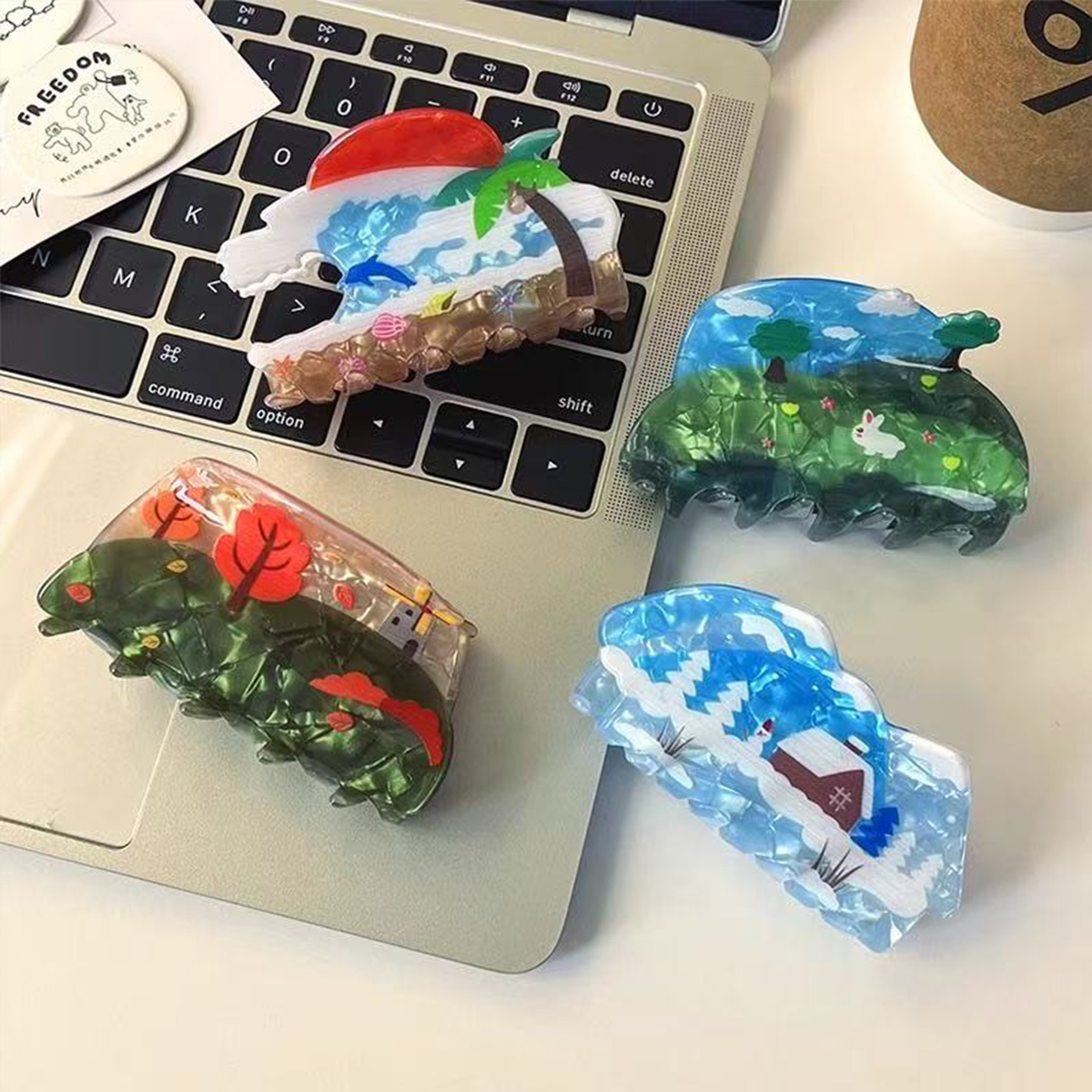1pc spring, summer, autumn and winter four seasons graffiti acetate grab clip ladies shark clip, new hair clip hair ornament