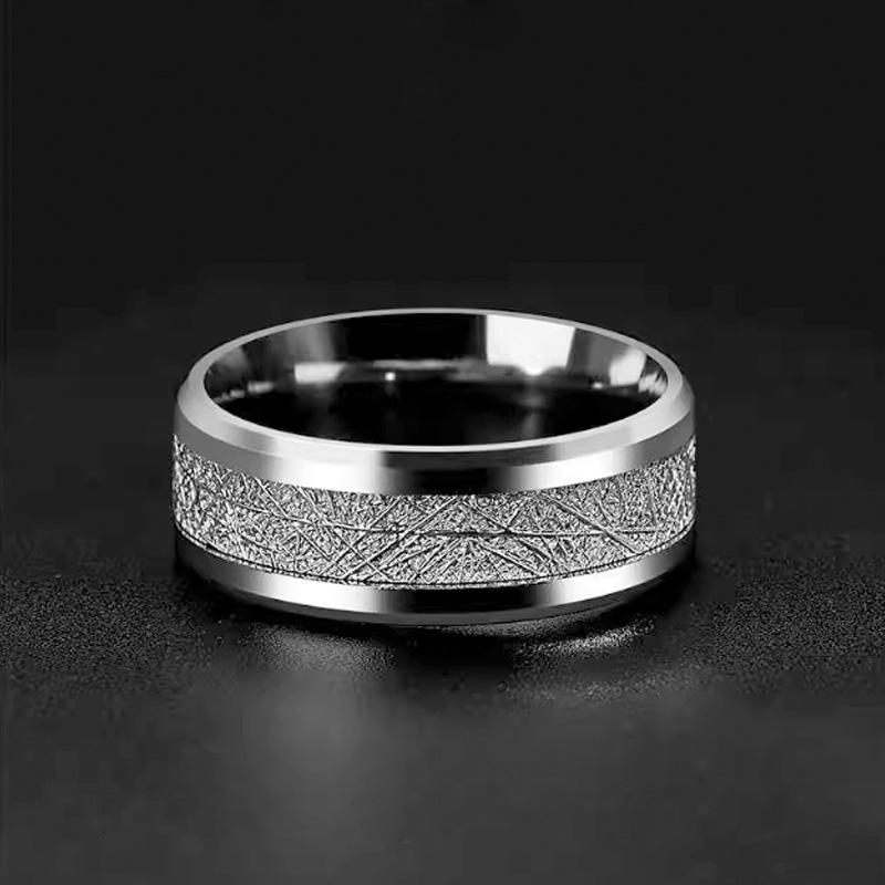 1Pcs Fashion Men’s Silver Color Stainless Steel Ring Groove Multi-Faceted Ring for Men Women Engagement Ring Anniversary