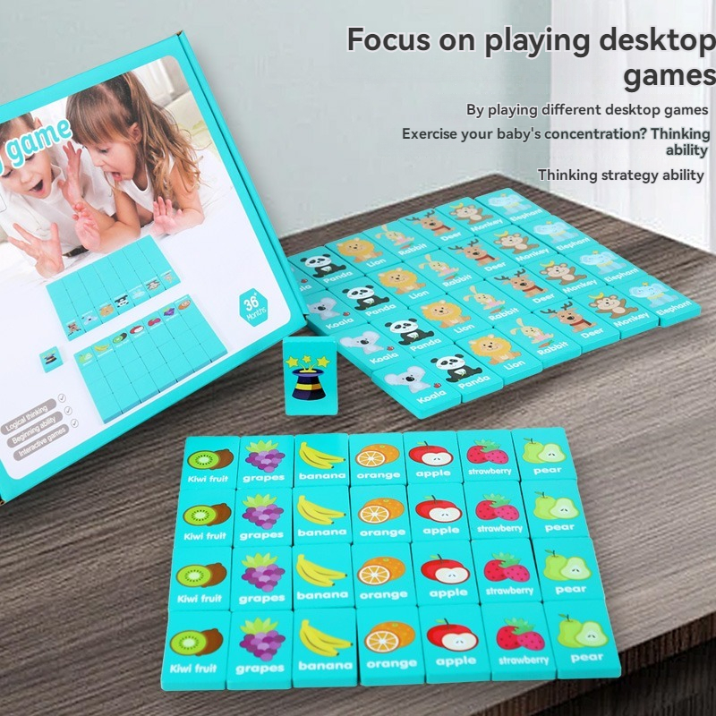 Children Hand Scratch Wooden Puzzle Toy Board Baby Cartoon Montessori Early Education Farm Fruit Cognitive Matching Mahjong Toy