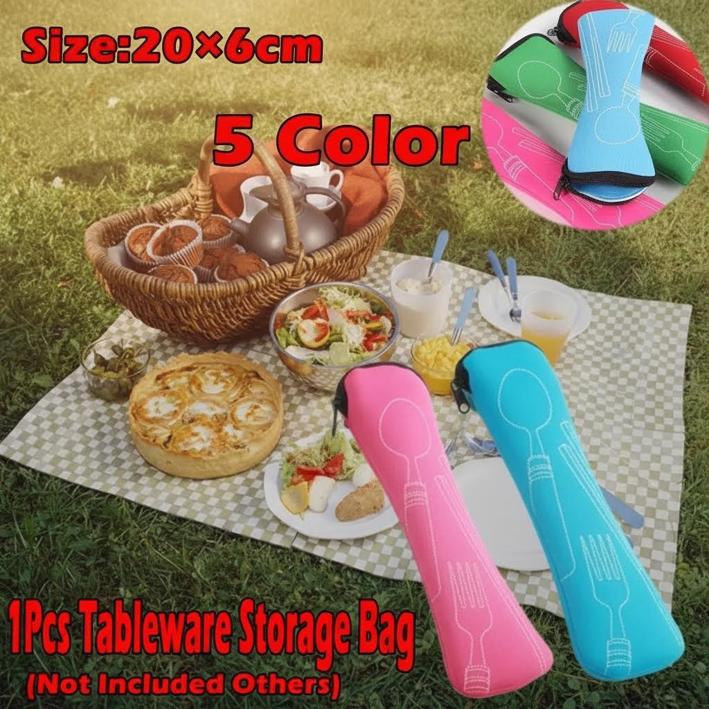 Portable Cutlery Bag Travel Dinner Set with Fork and Spoon Storage Box for Outdoor Picnic 1 Pc