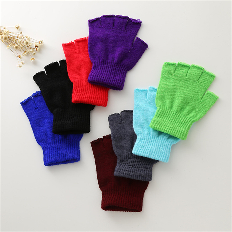1 Pair Unisex Black Half Finger Fingerless Gloves for Women and Men Wool Knit Wrist Cotton Winter Warm Work Mittens