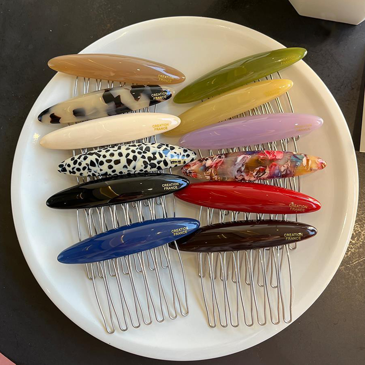 1pc new retro gold standard hair comb, high-end oval inverted comb, acetate side clip Korean version of the headwear hair comb