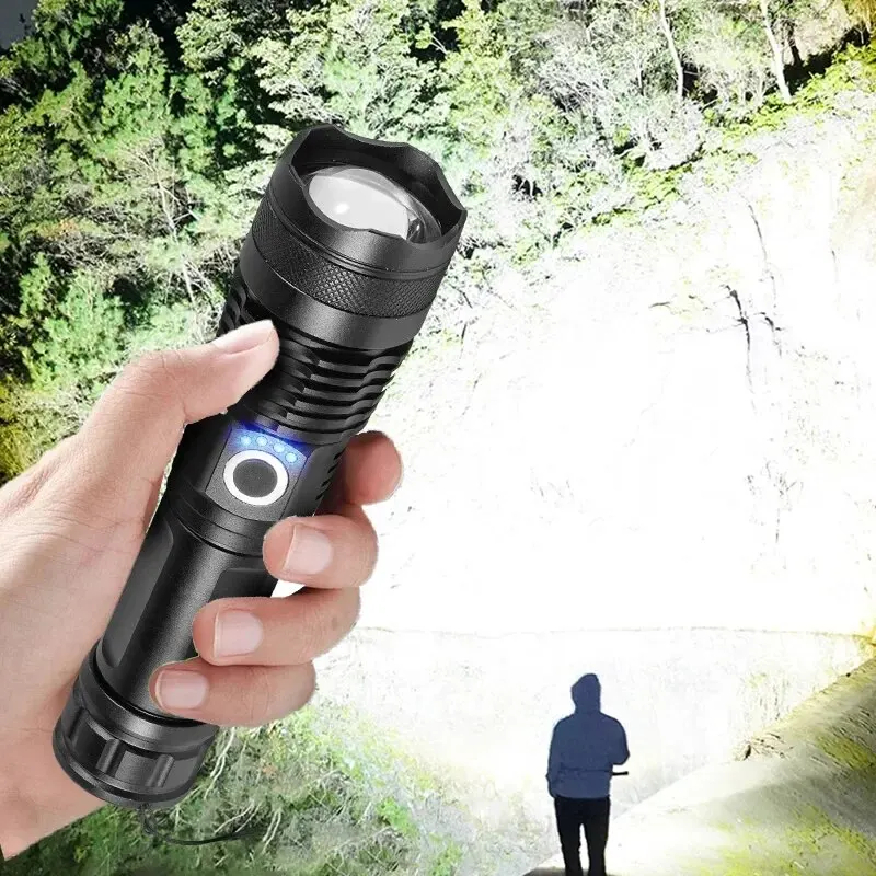 P50 Lamp Bead LED Flashlight Telescopic Zoom Powerful Lantern 5 Lighting Mode USB Rechargeable Camping Emergency Light