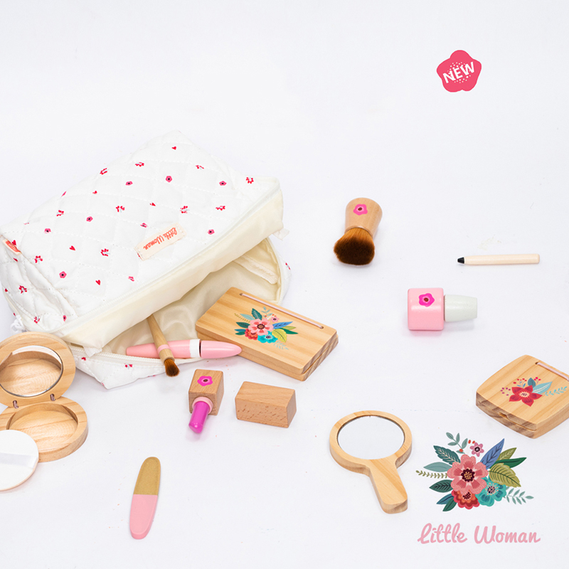 Simulation Make Up Preschool Toys Wooden Pretend Play Makeup Toys Simulation Cosmetics Set Girls Play Hairdressing