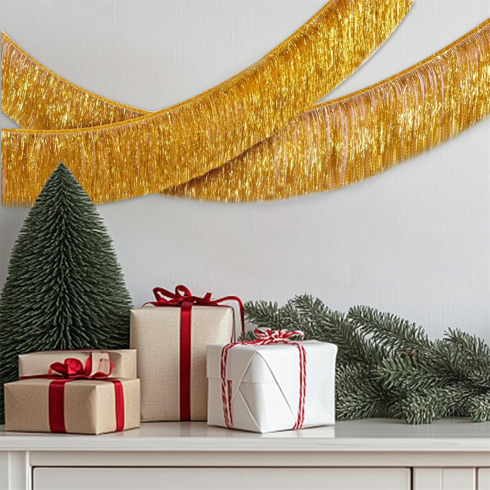 Gold Foil Fringe Garland Party Decorations Tinsel Metallic Glitter Banner, Hanging Banner Table Skirt for Birthday Bride