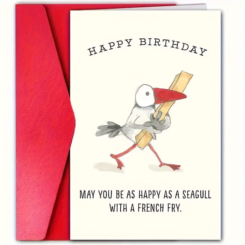 Funny Seagull Humorous Birthday Card with Envelope - "Happy Birthday" Greeting Card, For Dad, Mom, Brother, Sister,or Loved Ones