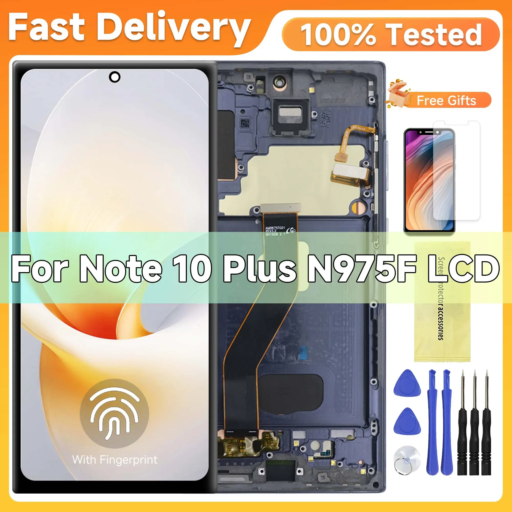 AMOLED Note 10 Plus Screen for Note10+ N975F Lcd Display Touch Screen with Frame Support S Pen Fingerprints