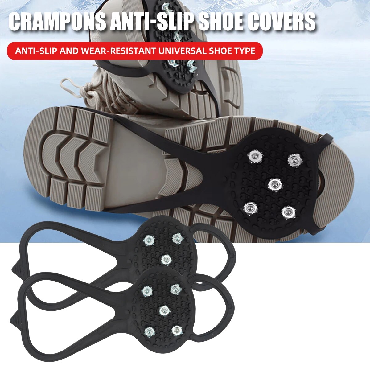 1 Pair Universal Professional Winter Safety Boots 5 Studs Anti-Skid Ice Snow Climbing Crampons for Camping Walking