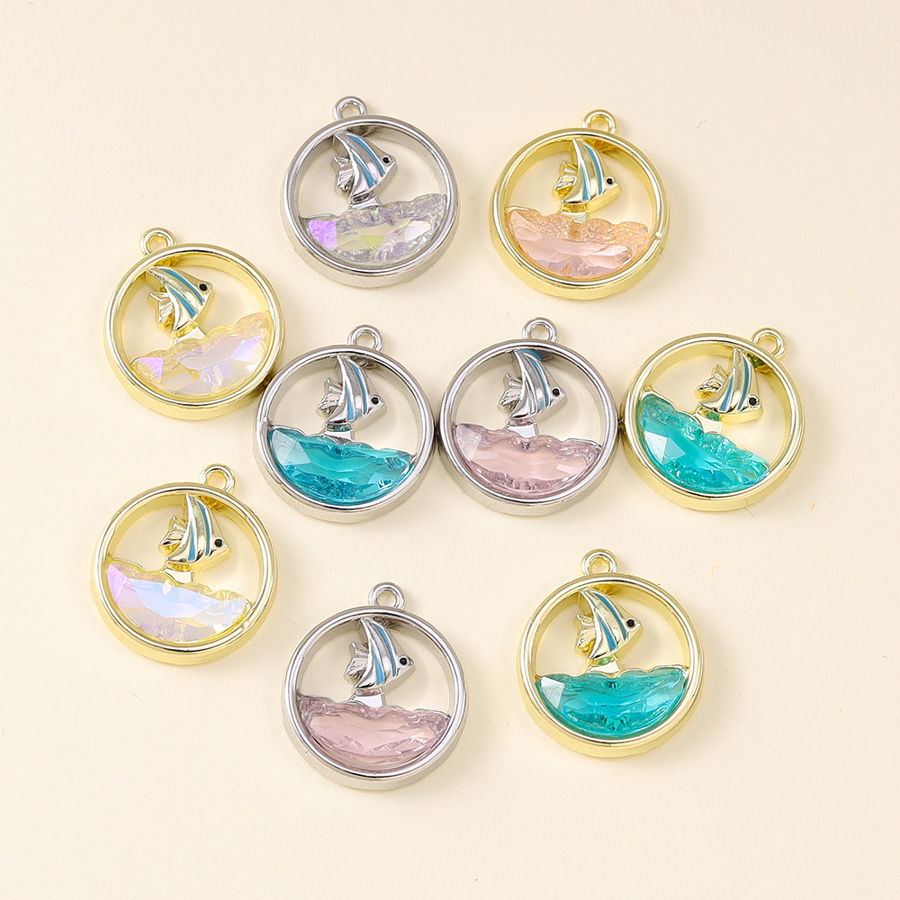 5pcs Lovely CZ Crystal Blue Sea Ocean Fish Charms for Women Earrings Necklaces Handmade Cute Fashion Jewelry Making Craft