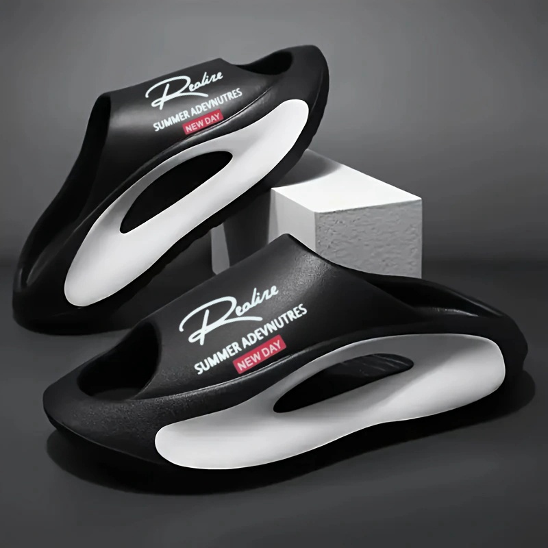 Lightweight EVA men's slide | Black and white cartoon design, exposed toes, comfortable all year round, casual indoor/outdoor us