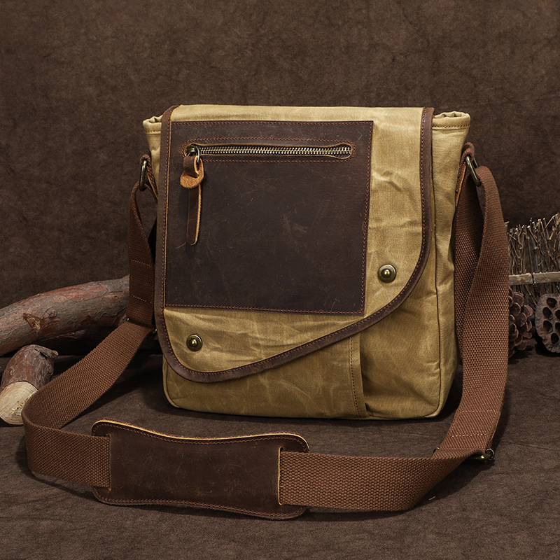 Seven-Color Cotton Casual Vintage Men's Crossbody Bag, Men's Shoulder Backpack, Wax Dyed Waterproof Canvas Bag