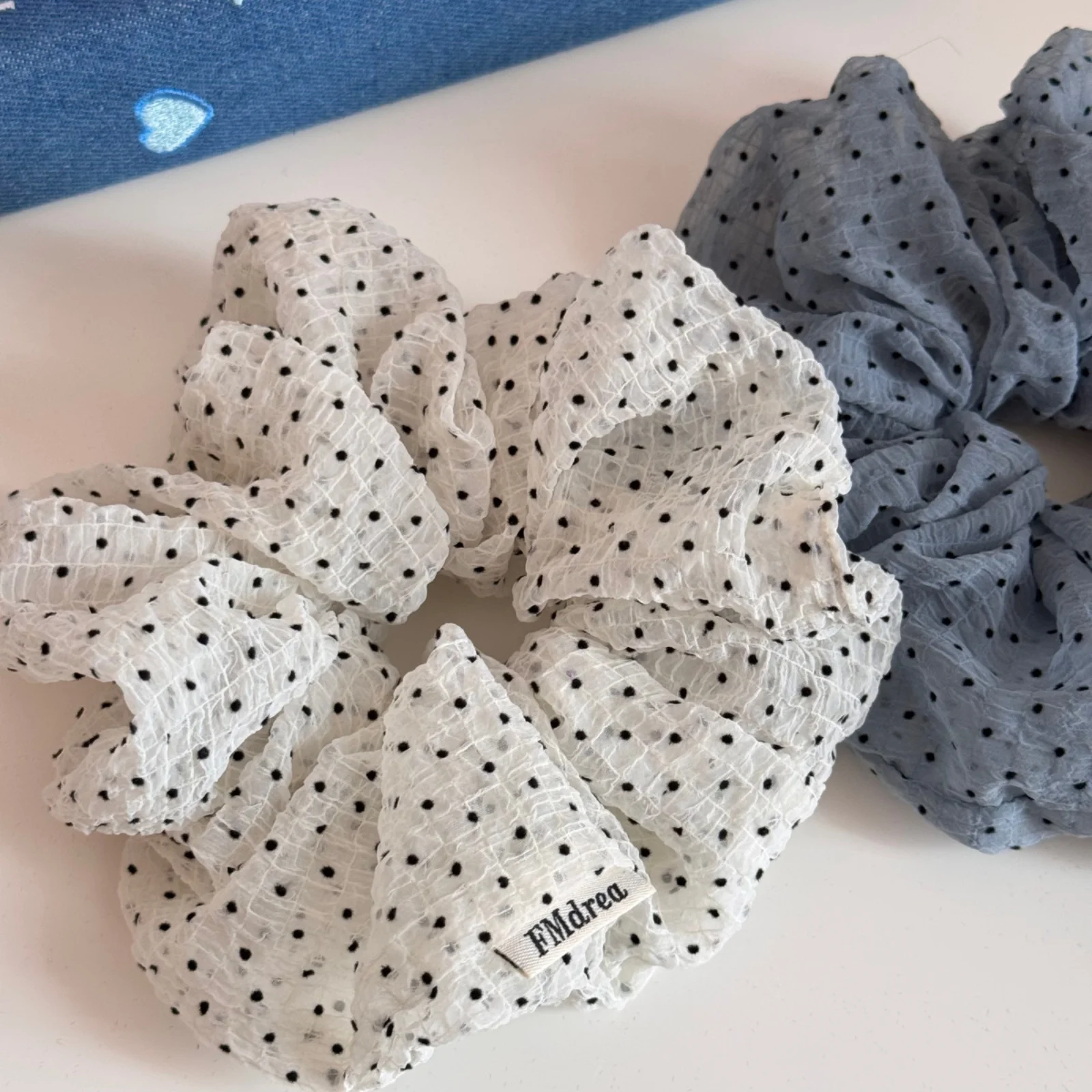1PC Polka Dot Chiffon Scrunchies For Women Sheer Textured Hair Ties Soft Breathable Hair Accessory For Spring Summer Daily Wear