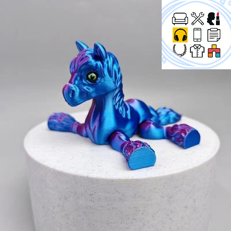 1pc Random Color All-in-one Molding 3D Printed Horse Simulated Statue Cute Horse Joint Tail Movable Figurine Office Decor