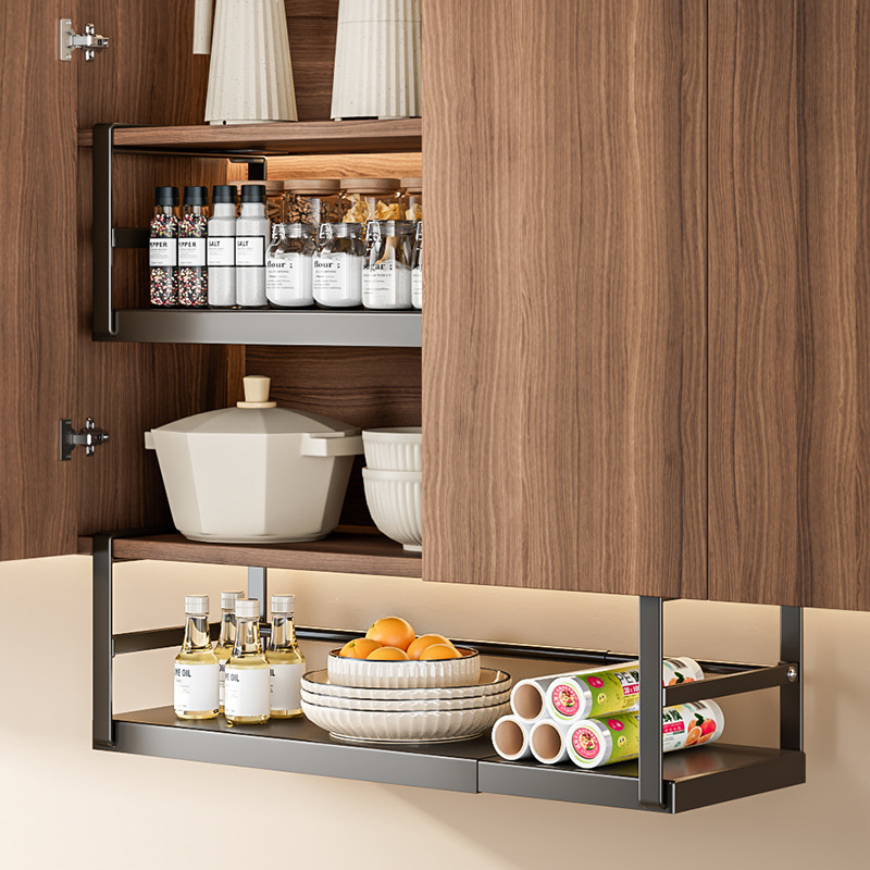 Under Cabinet Kitchen Hanging Rack - Multi-Functional Organizer for Paper Towels, Foil, Utensils and Spice Storage
