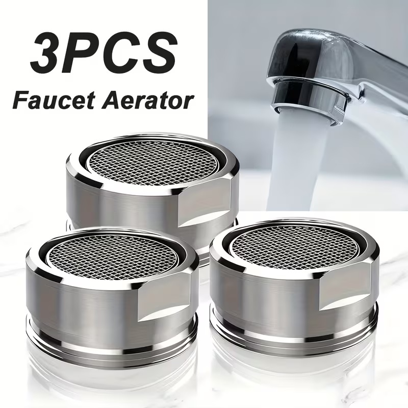 3Pcs Stainless Steel Faucet Aerators - Stylish Metal Mesh Design, Splash Control, Easy Install for Kitchen & Bathroom