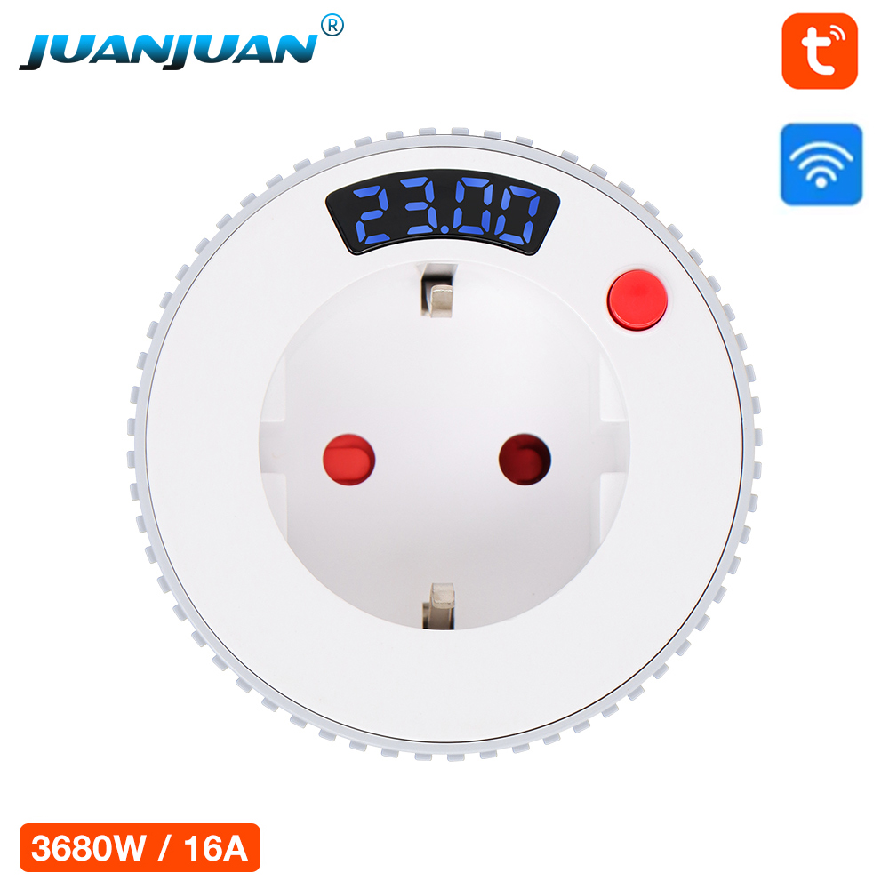 Tuya WiFi Smart Plug Digital Display Countdown Timer Socket Rotary Timing Control Switch Outlet 15mins-24h 1m-23h59min EU Plug