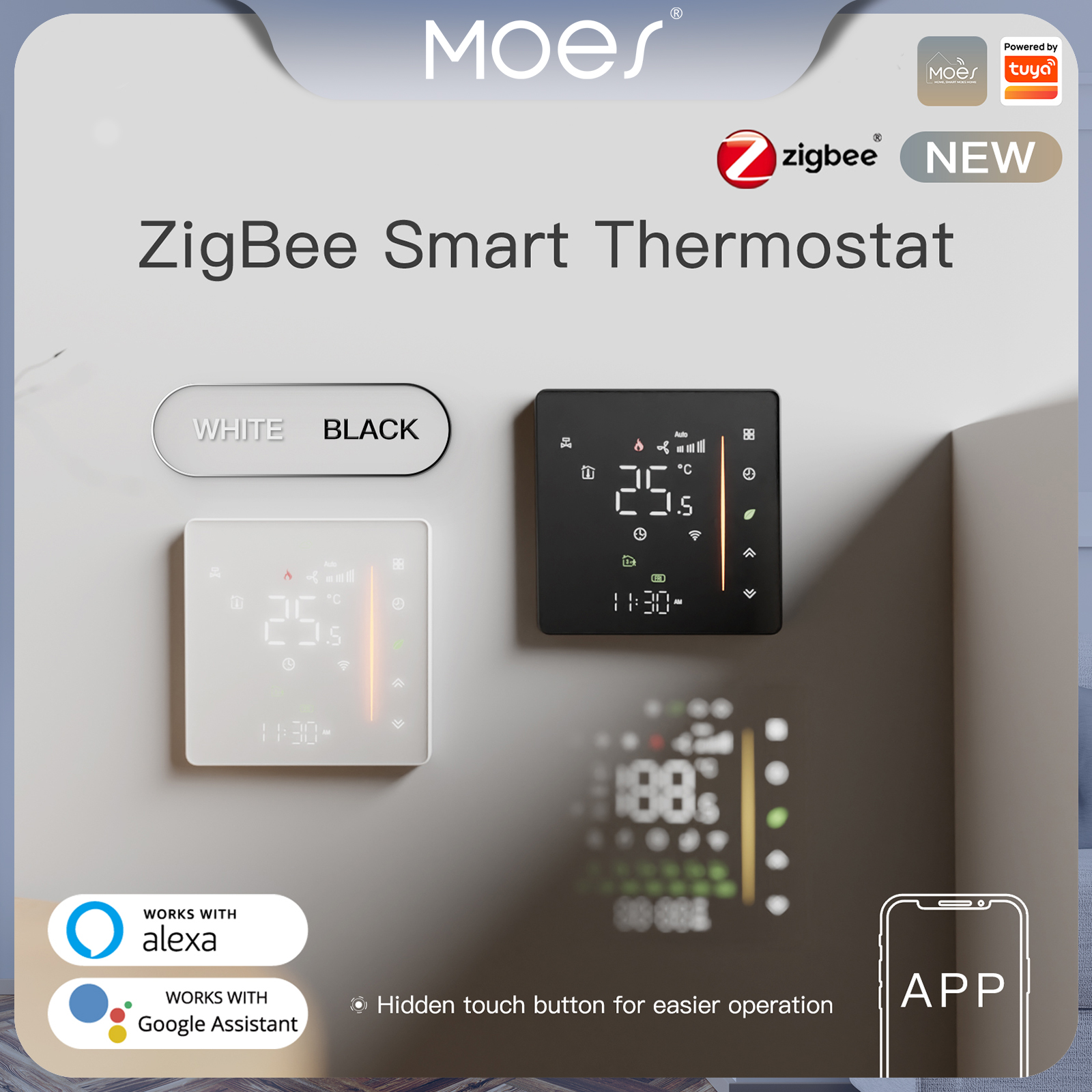 Moes Tuya Zigbee Thermostat Room Temperature Controller of Water/Electric Floor Heating Gas Boiler Humidity Support Alex 5A/16A