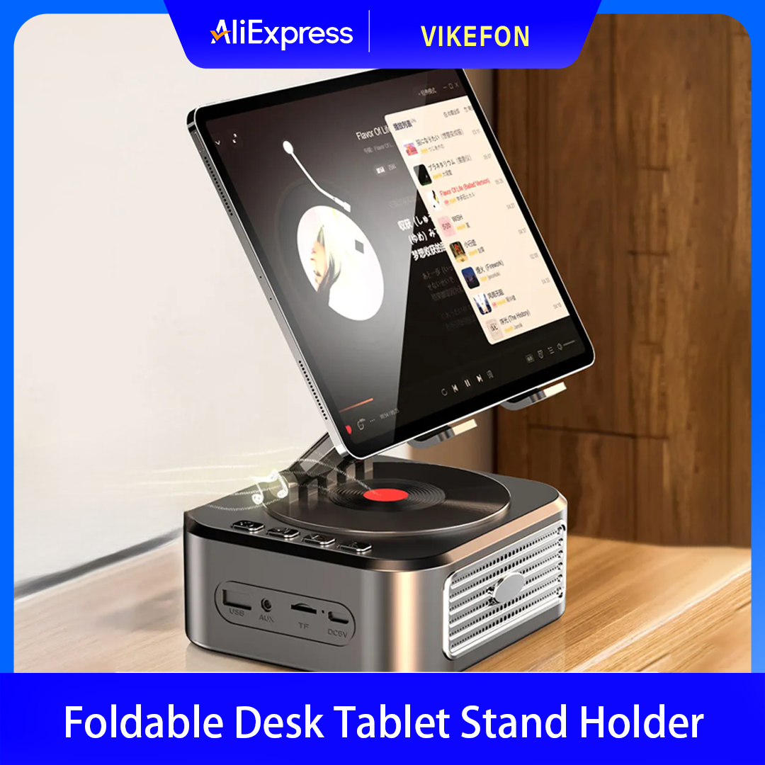 360° Rotation Foldable Desk Tablet Stand Holder Table Smartphone Mount with Wireless Bluetooth Speaker Stereo USB Sound Box
