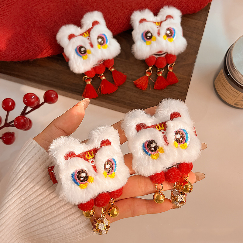 1/2pcs tassel hair clip, red New Year hair clip, Chinese style cute women's autumn and winter ancient style Hanfu headwear