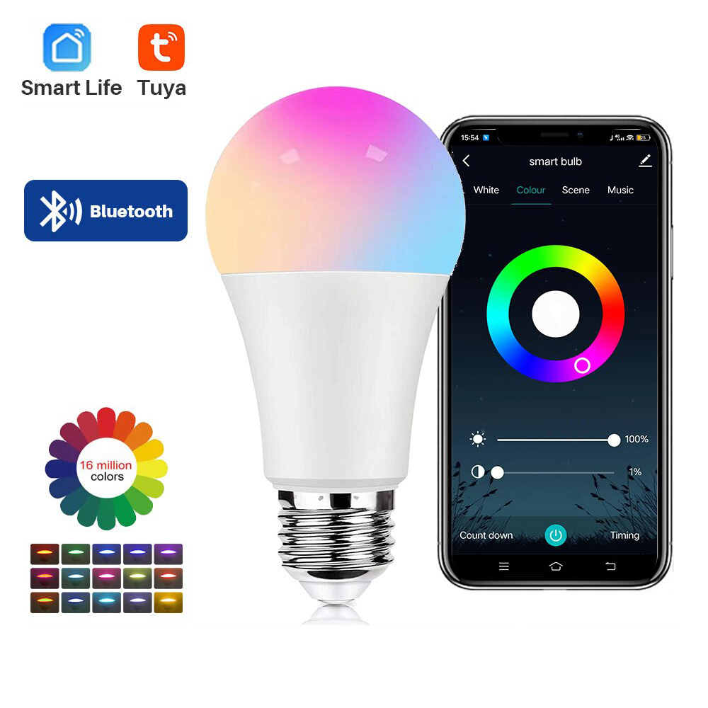 Tuya Bluetooth Smart Bulb Alexa Led Lamp E27 RGB Smart Light Bulbs 110V 220V Smart Lamps For Assisatnt Smart
