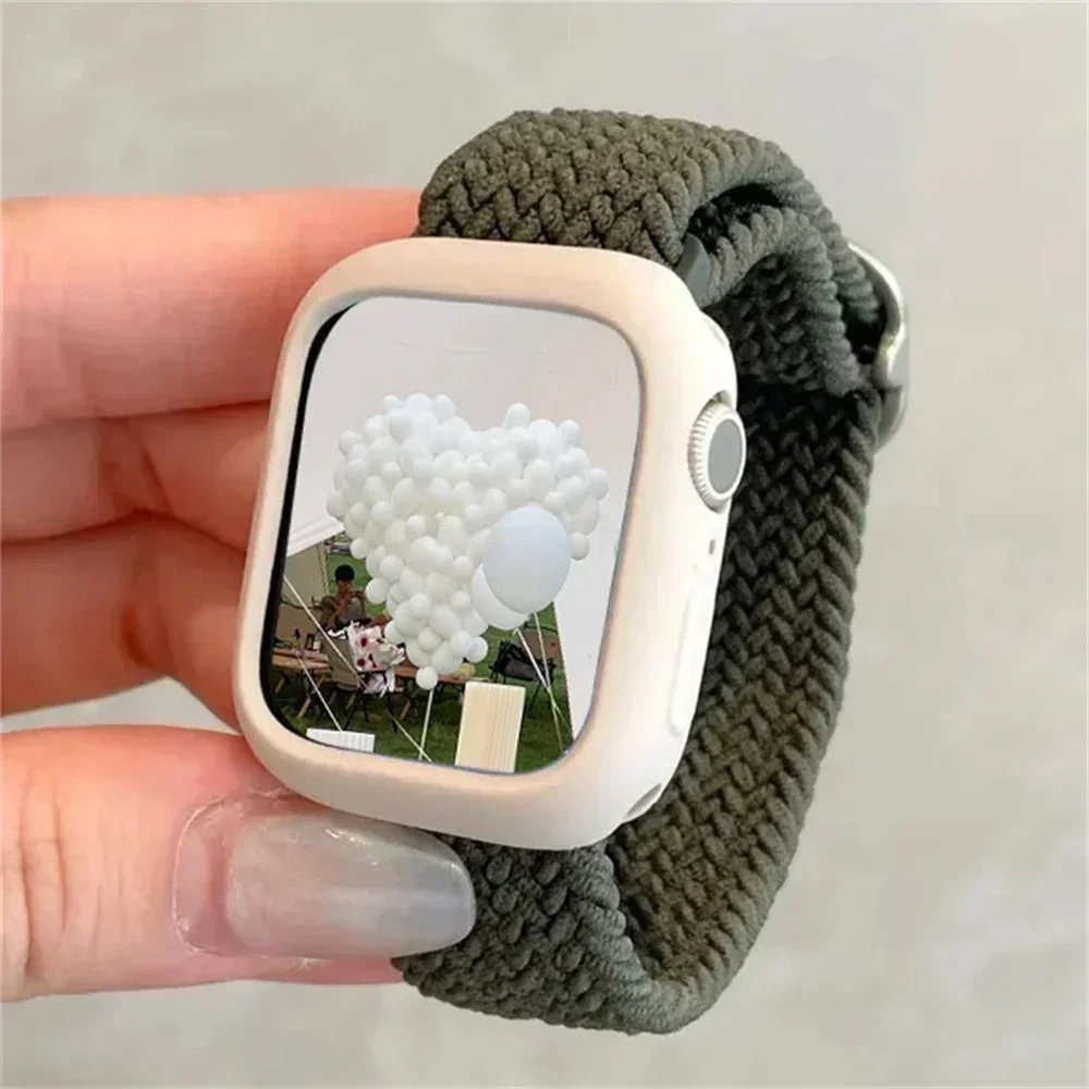 Korean Cute Braied Strap + Case For Apple Watch Band 49mm 46mm 45 44 38 42 Nylon Bracelet For iWatch Series 10 9 8 7 6 5 4 3 SE