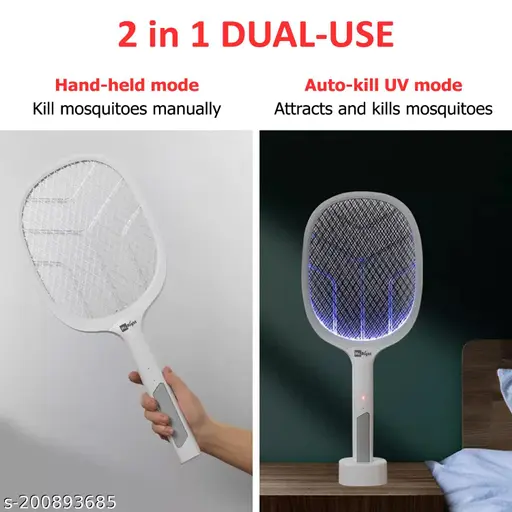 Plastic Racket Automatic Mosquito Killer Swatter/Bat | GECKO White 1200 mAh Lithium Battery Mosquito Kille