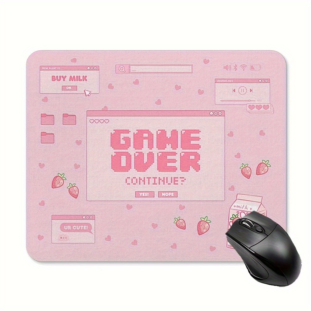 1pc Pink Game Over Design Mouse Pad, Non-Slip Base, Comfort Woven Fabric Surface, Desk Mat