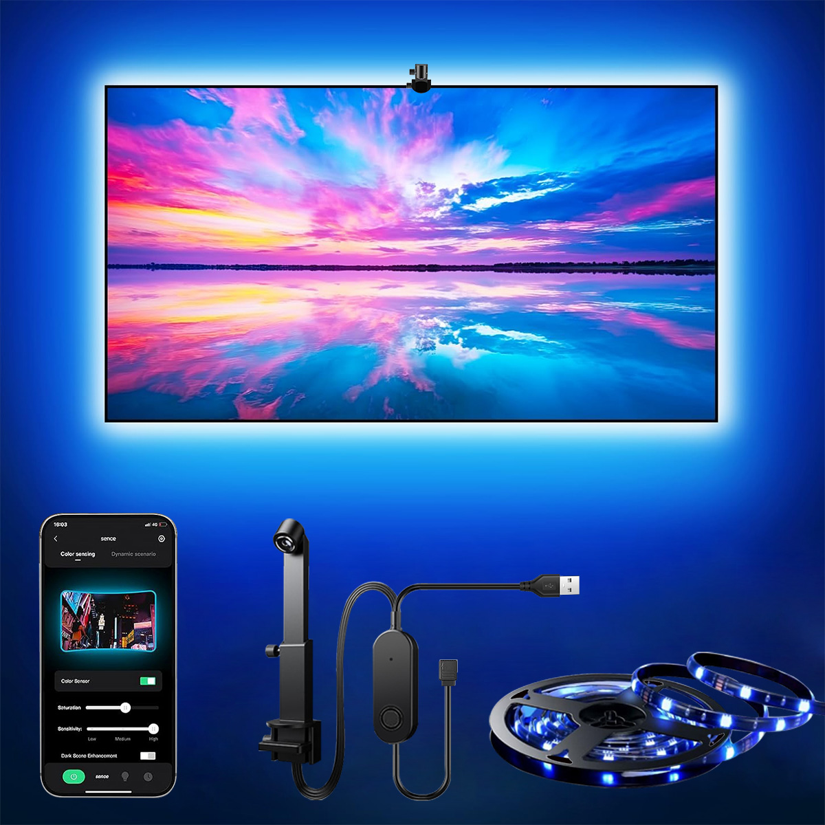 EISSLOLY Led Strip Lights RGB LED Light Kit Smart APP Control for 55-85 inches TV Backlight Screen SYNC Home Decor LED Lighting lightify