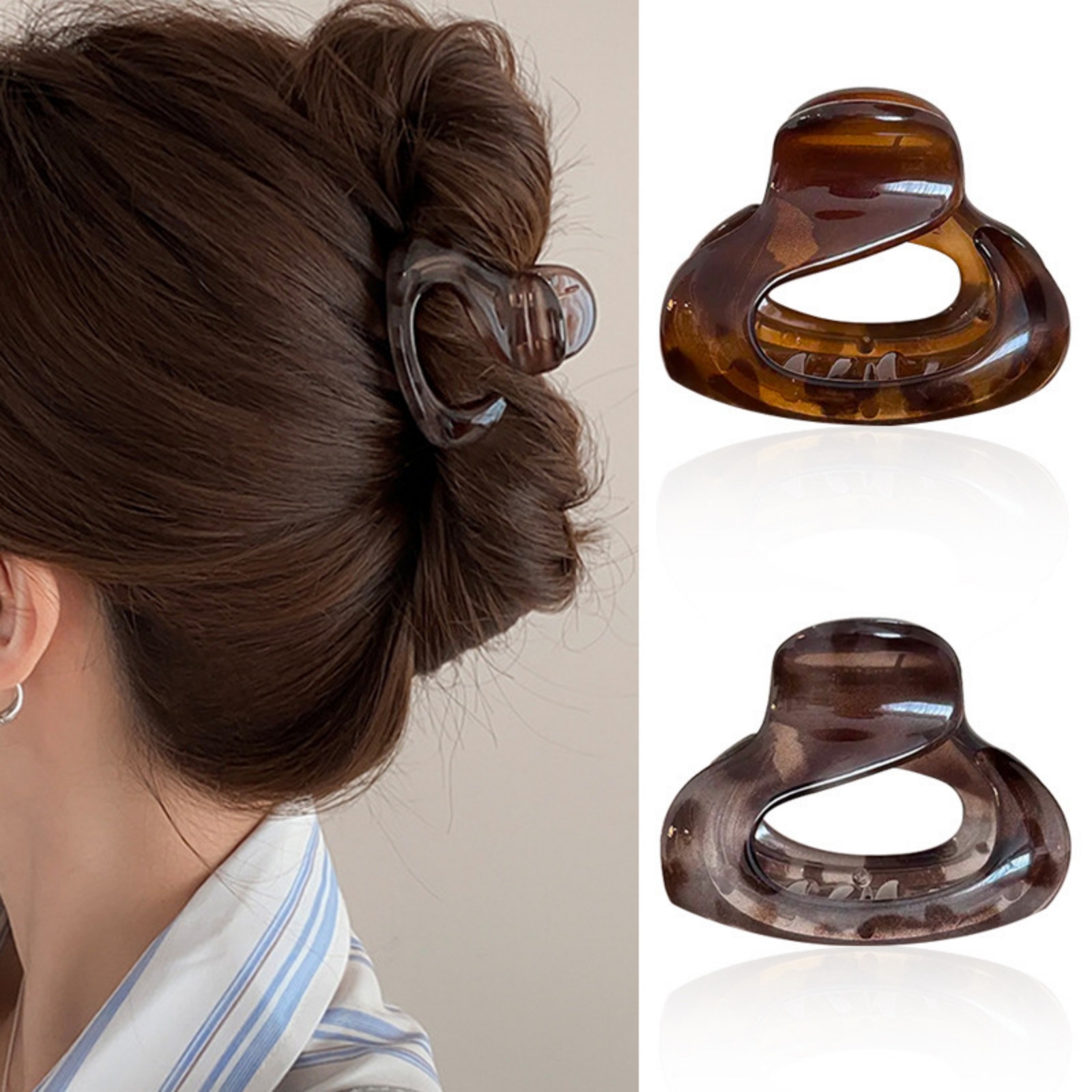 1PC Chic Tortoiseshell Hair Claws, 2 - Piece Set, Trendy Hair Accessories, Ideal for Securing Bun and Ponytail Hairstyles