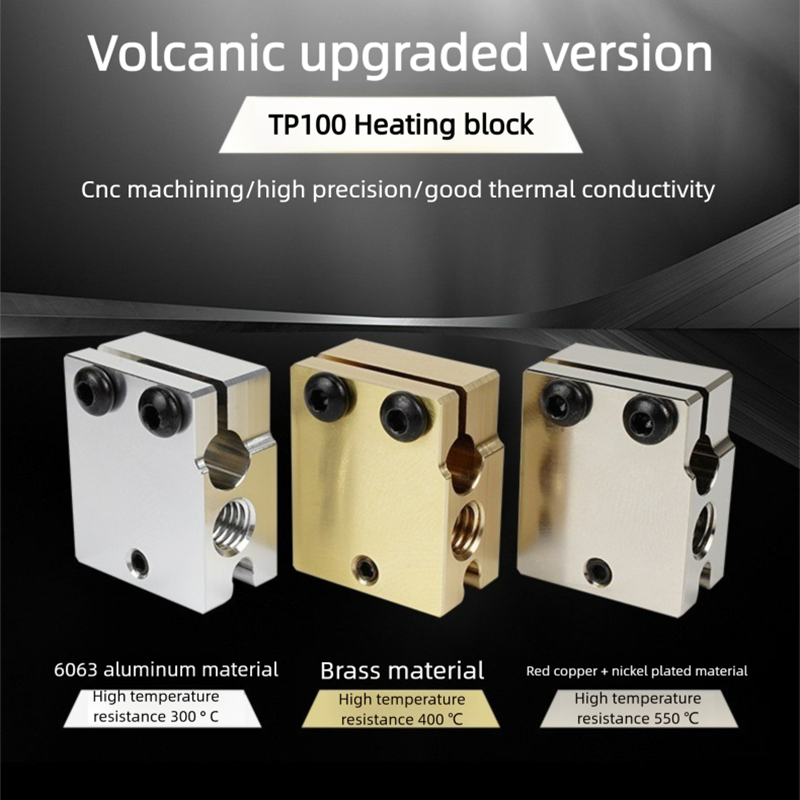 1pc High Quality V6 Volcano Aluminum or Plated Copper Brass Heat Block for PT100 HT-100K Hotend 3D Printer Extruder Heated Block