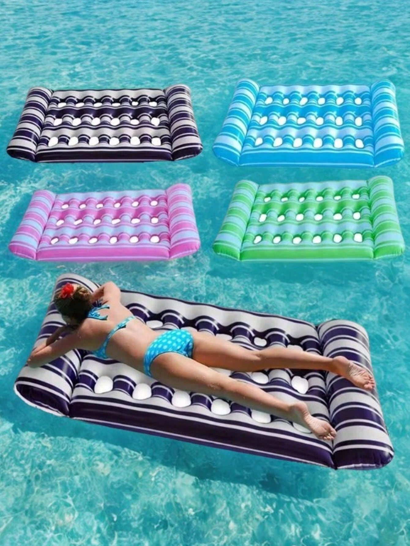 Hammock Recliner Chair Portable Inflatable Water Sleeping Bed Foldable Floating Lounger Air Mattress Outdoor Swimming