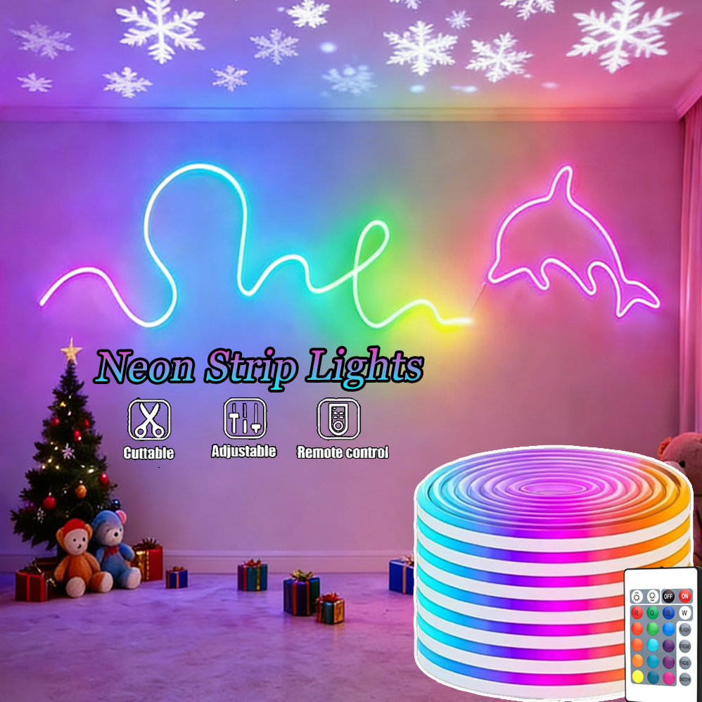 USB Powered Neon Strip Light with Remote,Flexible RGB LED Neon lamps for DIY Projects,Bedroom,TV Backlight,HalloweenChristma