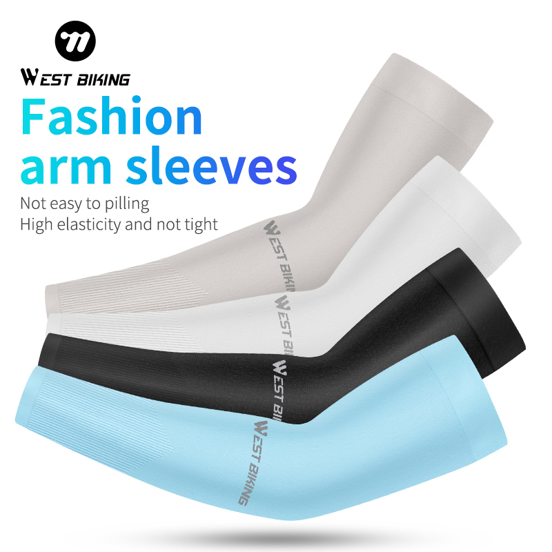 WEST BIKING Summer Ice Silk Arm Leg Sleeves UPF50+ UV Protection Cooling Elastic Quick Dry Anti-slip Sport Sleeves for Cycling