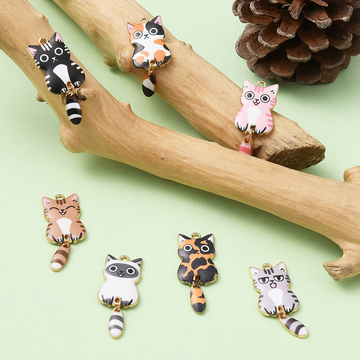 5/7/10 PCS Kitten Series Printed Alloy Pendants DIY Pendant Accessories for Necklace Earring DIY Making Kit