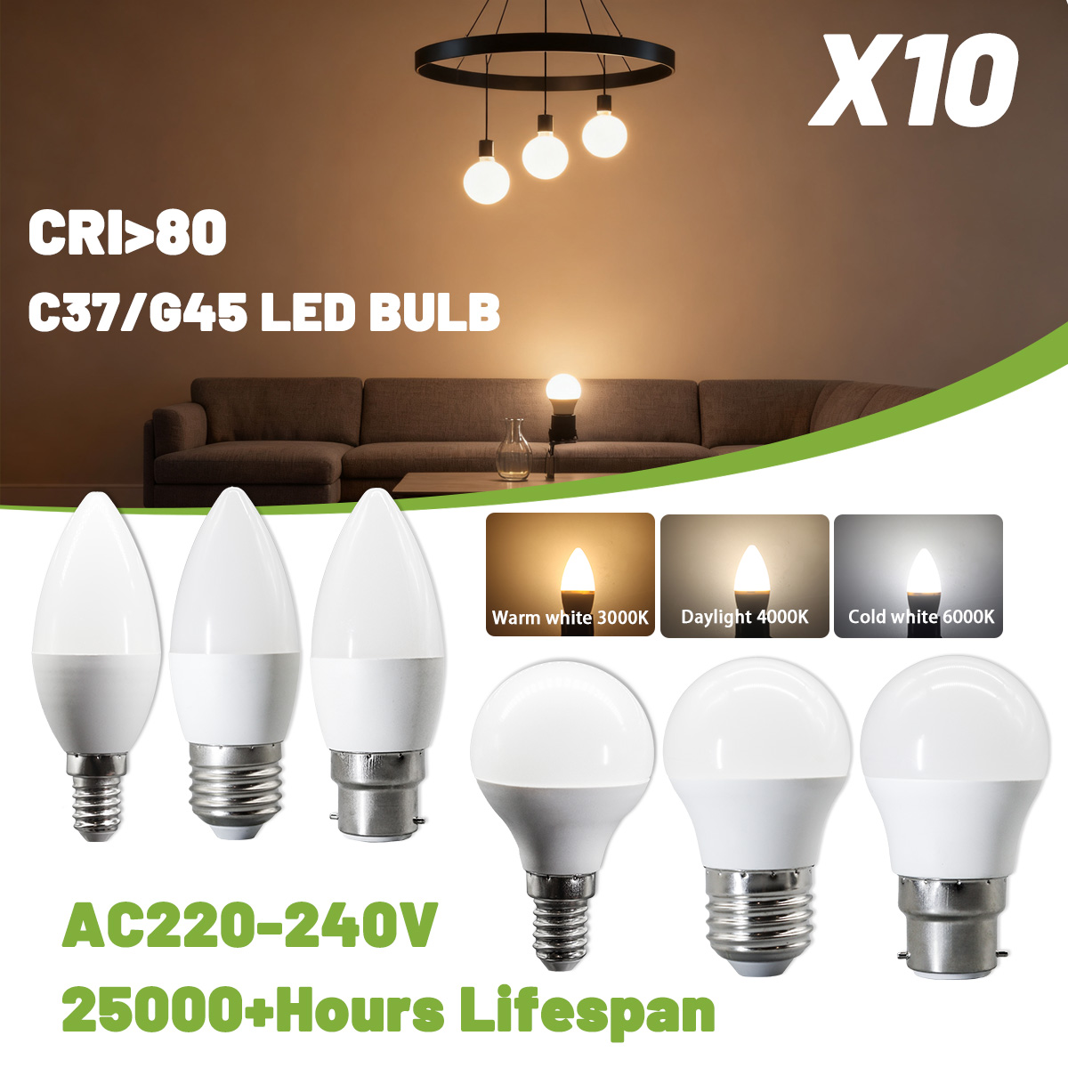 10PCS/LOT LED Candle Light Mini Bulb C37 G45 AC220V E14 E27 B22 Head Light Flicker-free 3W-7W Suitable for Home Study Lighting
