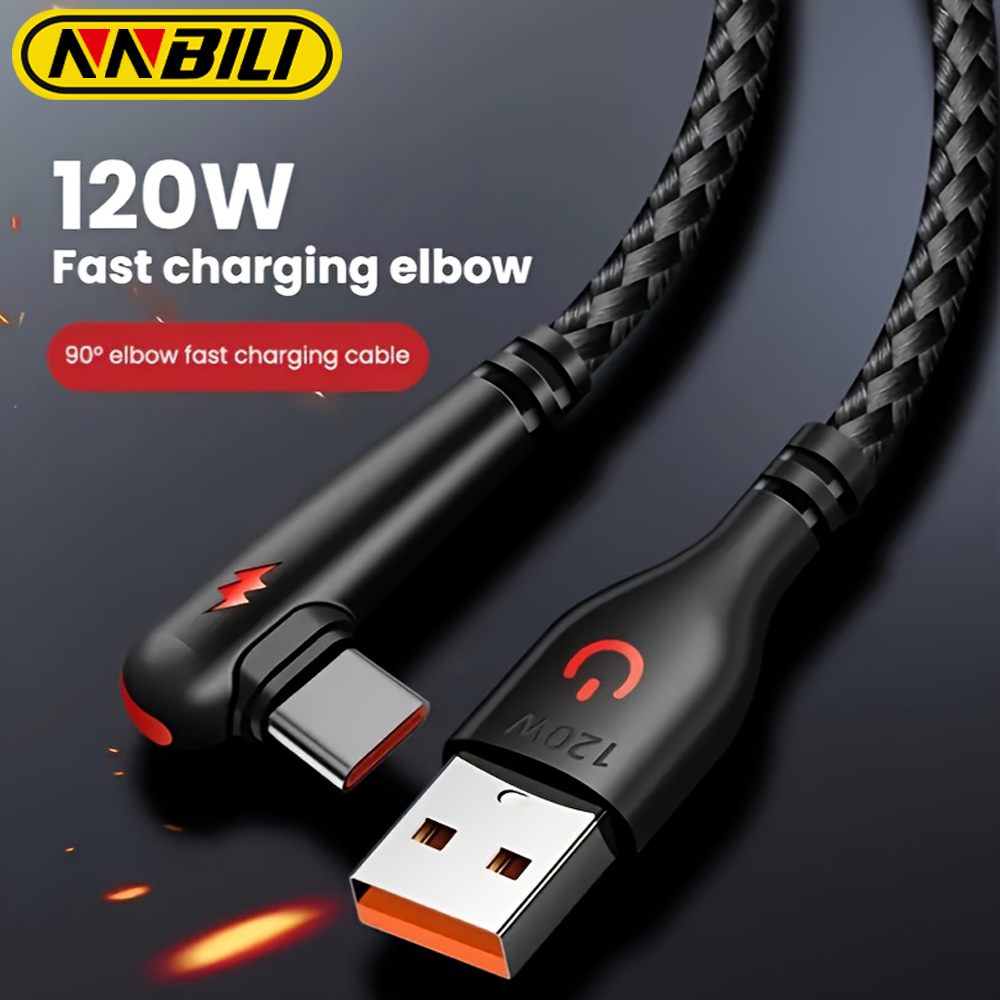 NNBILI 120W Fast Charging USB to C Cable, Nylon Braided, 90 ° Bend Design, Suitable for of ，no 、iPhone、