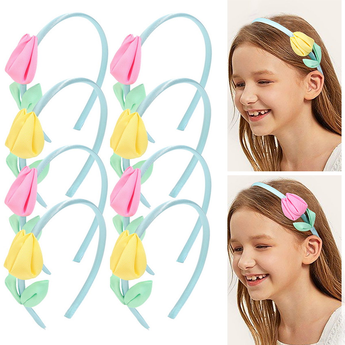 Trendy Tulip Headband Sweet Flower Hair Bands Ribbon Hair Hoop Diadem Kids Princess Tiara Girls Children Headwear Accessories