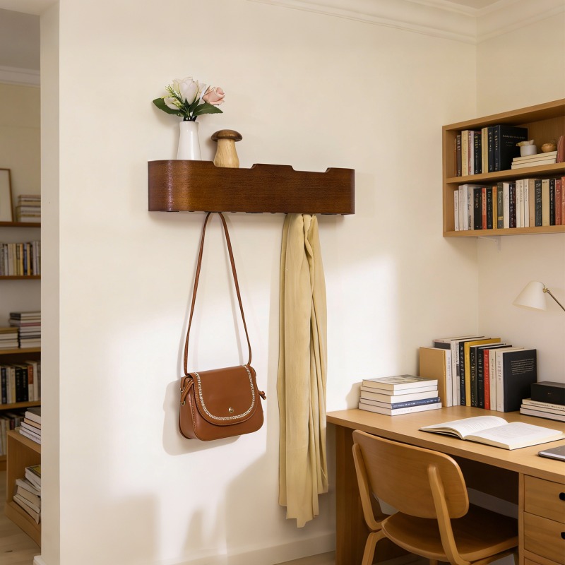 Wall-mounted Wooden Hanger, Clothes Hanger At The Entrance of The Living Room Walnut Hat Hook Hangers for Clothes