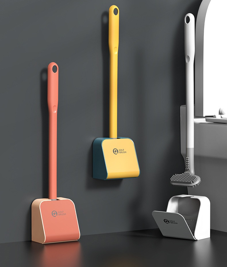 Home Golf Toilet Brush Set, Bathroom Silicone Long Handle with Base Cleaning Brush Tool