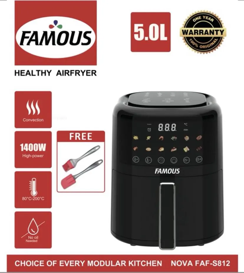 Famous Digital Air Fryer 5 Litre Touch Control Free Spatula Set And Gloves