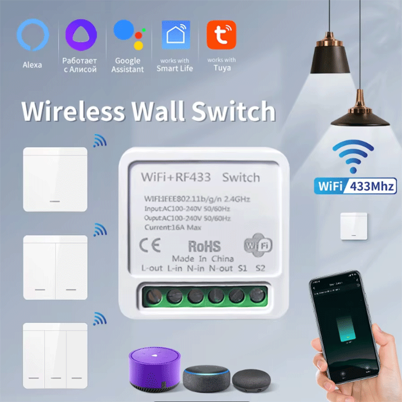 Tuya WiFi Smart Light Switch Smart Home Wireless RF 433mhz Push Button Wall Switch Via Alexa Home Alice Smart Life App lightify