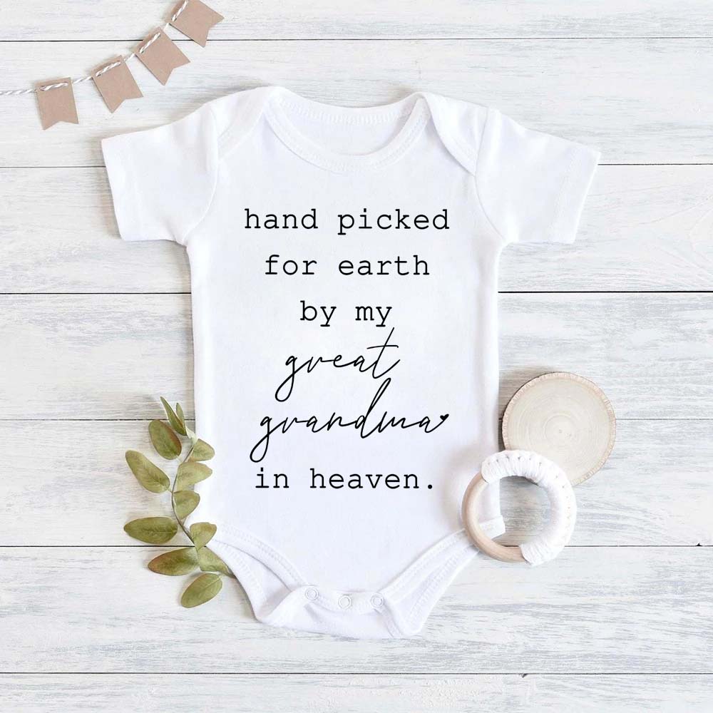 Hand Picked for Earth By My Great Grandma in Heaven Cute Casual Newboorn Baby Girls Boys Romper Summer Infant Jumpsuits