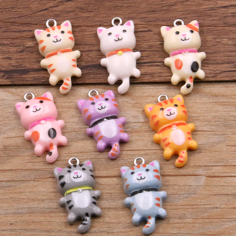 10Pcs 15*29MM 8 Color Kawaii Cat Charms Pendants For Jewelry Making Animal Resin Jewlery Findings DIY Craft pen gpt